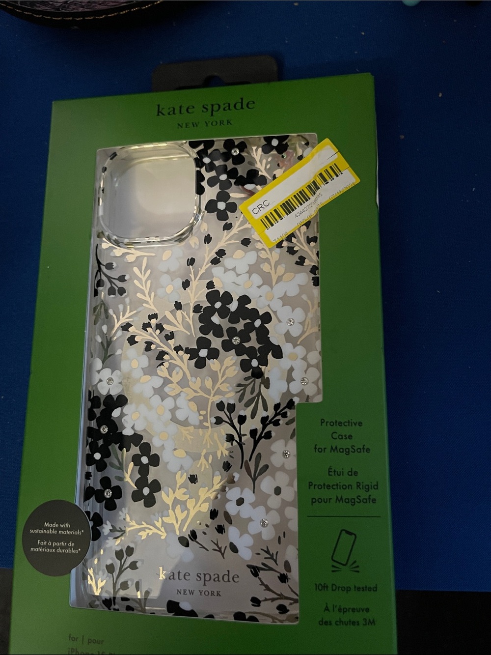 kate spade Floral Clear Phone Case with Black and Gold Accents iPhone 15/14 Plus